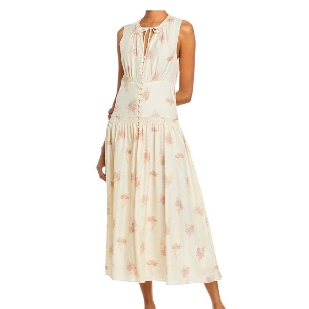 Rebecca Taylor Cream Silk Floral Chemise with Pink Motif